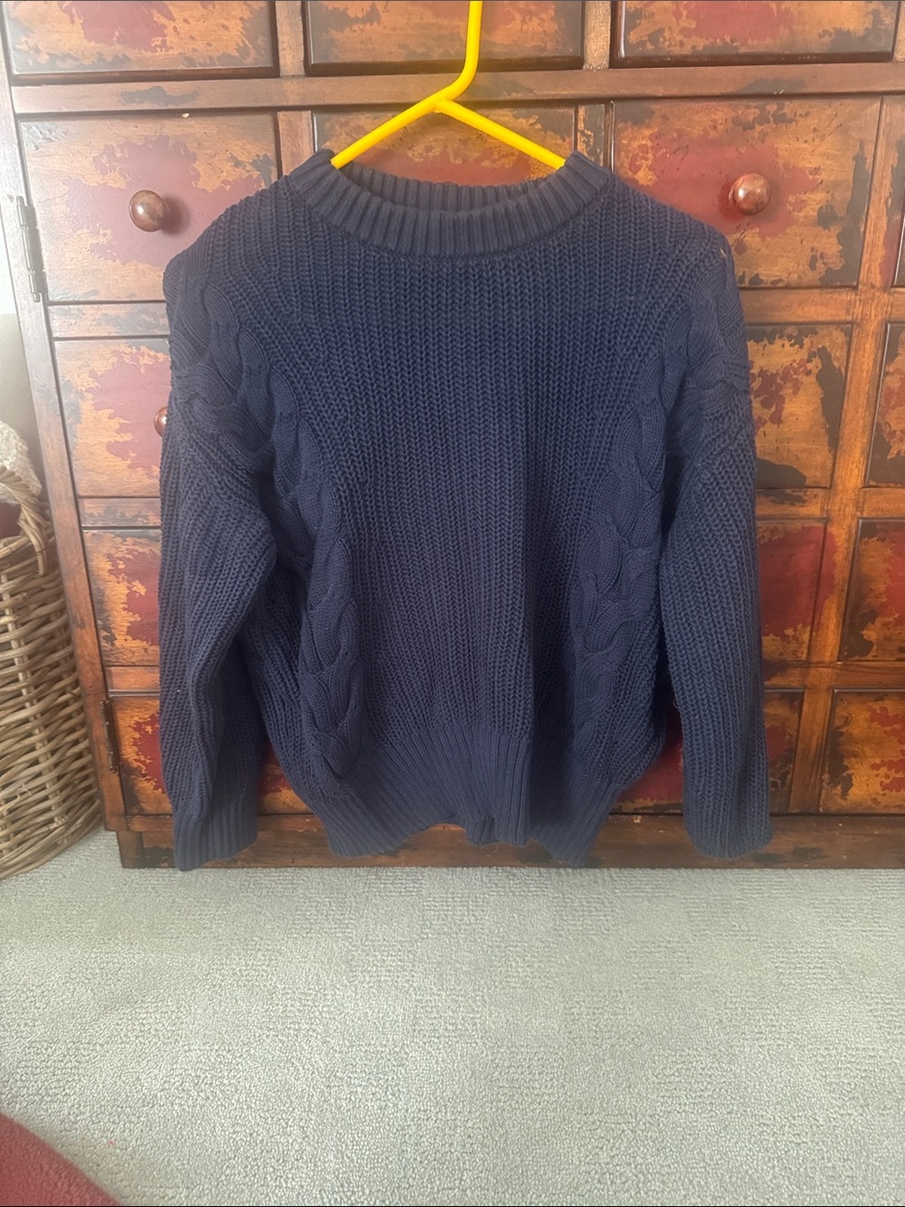 Mango Women's Navy Cable Knit Crewneck Sweater